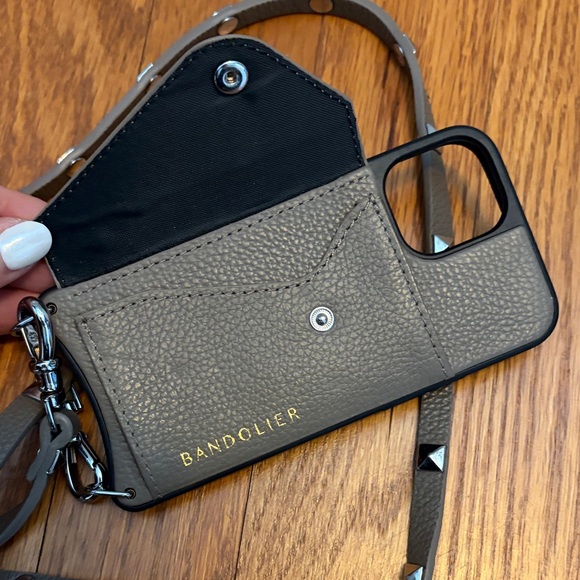 Bandolier Olive Crossbody Phone Case with Studded Strap - Picture 3 of 3